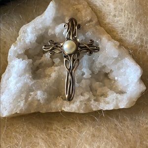 Silver and pearl cross pendant